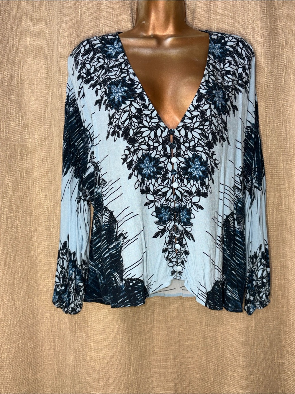 Free People "Birds of a Feather" Floral Print Blouse Size S
